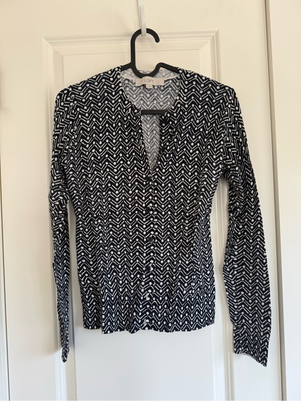 LOFT Black & White Geometric Button-Front Cardigan